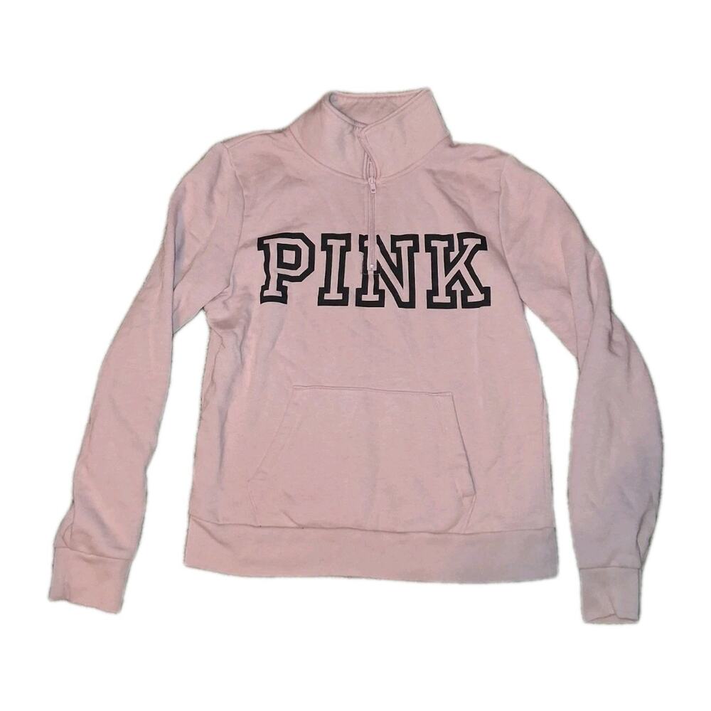 Victoria's Secret PINK 1/4 Zip Sweatshirt Size Medium Pink Black